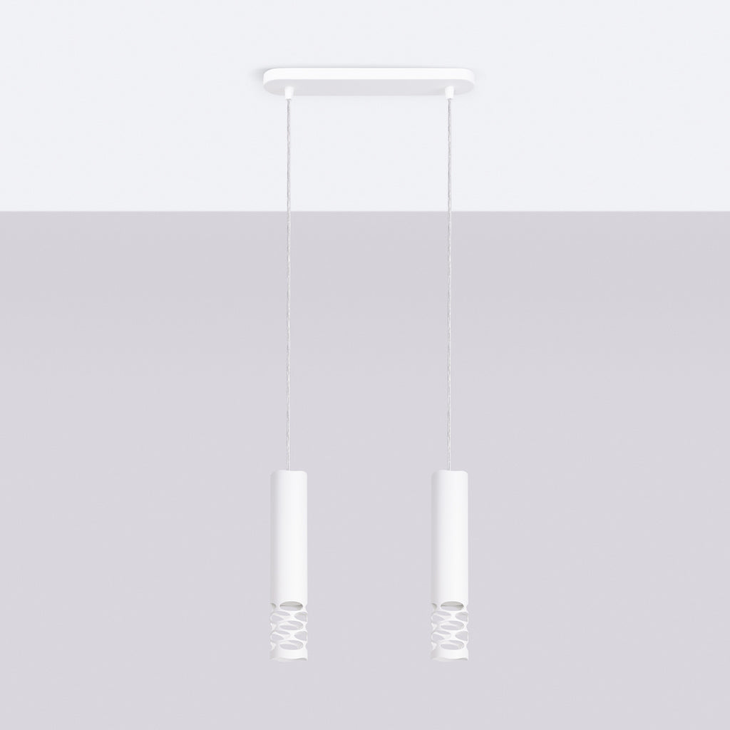 Suspension Liro 2 tubes ajourés acier blanc GU10 de profil