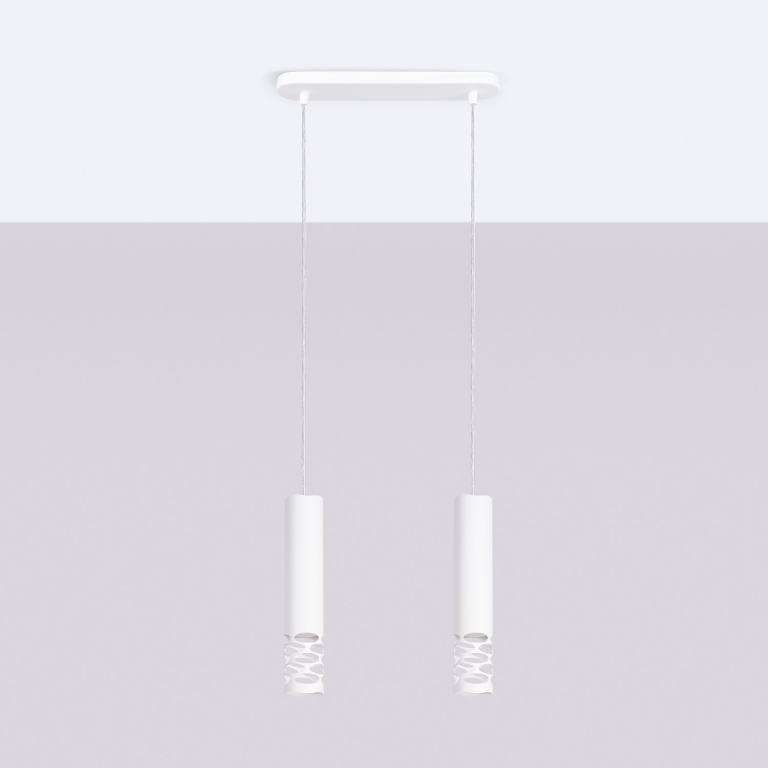 Suspension Liro 2 tubes ajourés acier blanc GU10 de profil