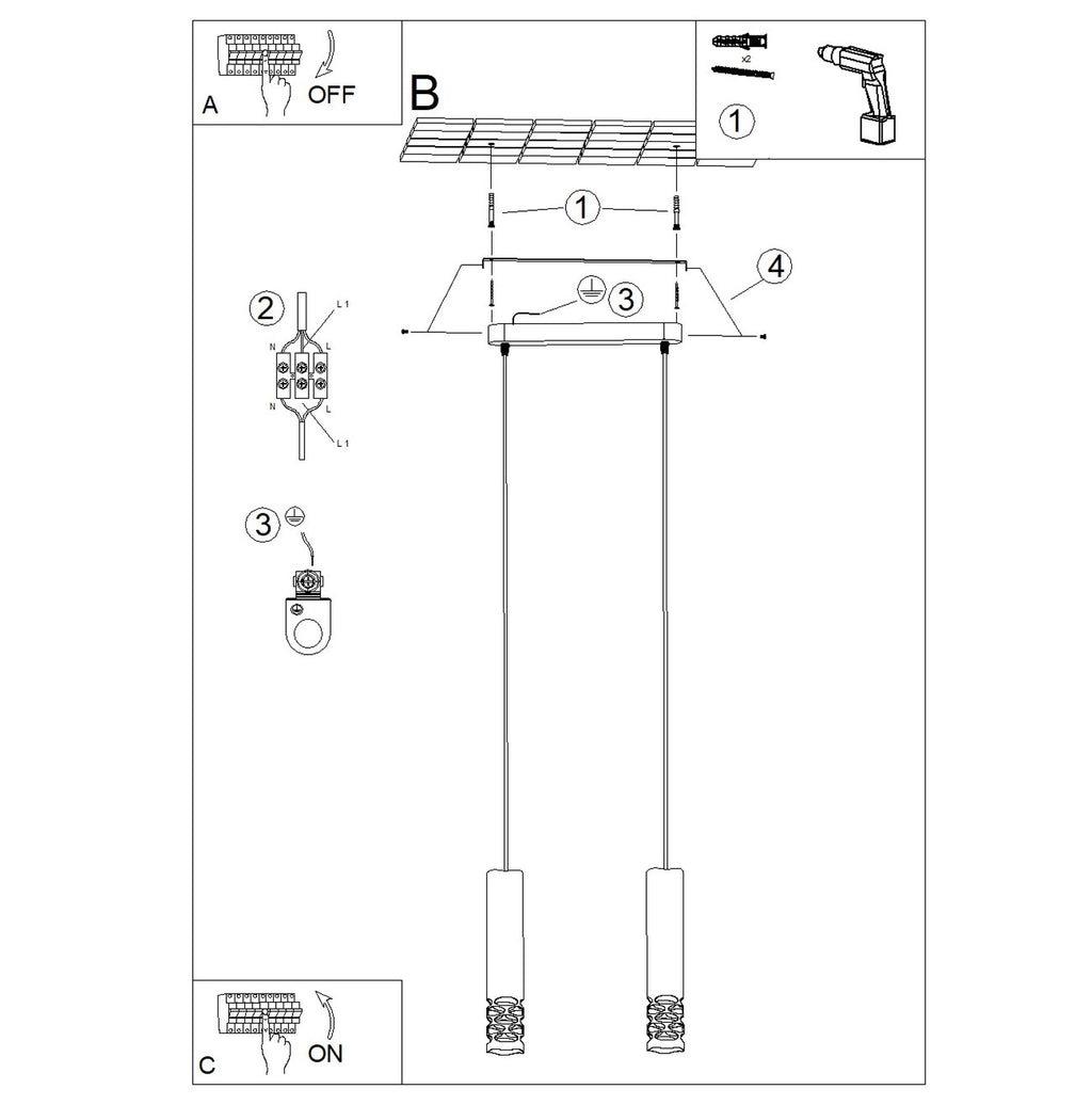 Notice de montage : Suspension Liro 2 tubes ajourés acier blanc GU10