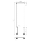 Schéma coté de la suspension Liro 2 hauteur 125 cm rosace 33 cm tubes de 6 cm de diamètre et 30 cm de haut