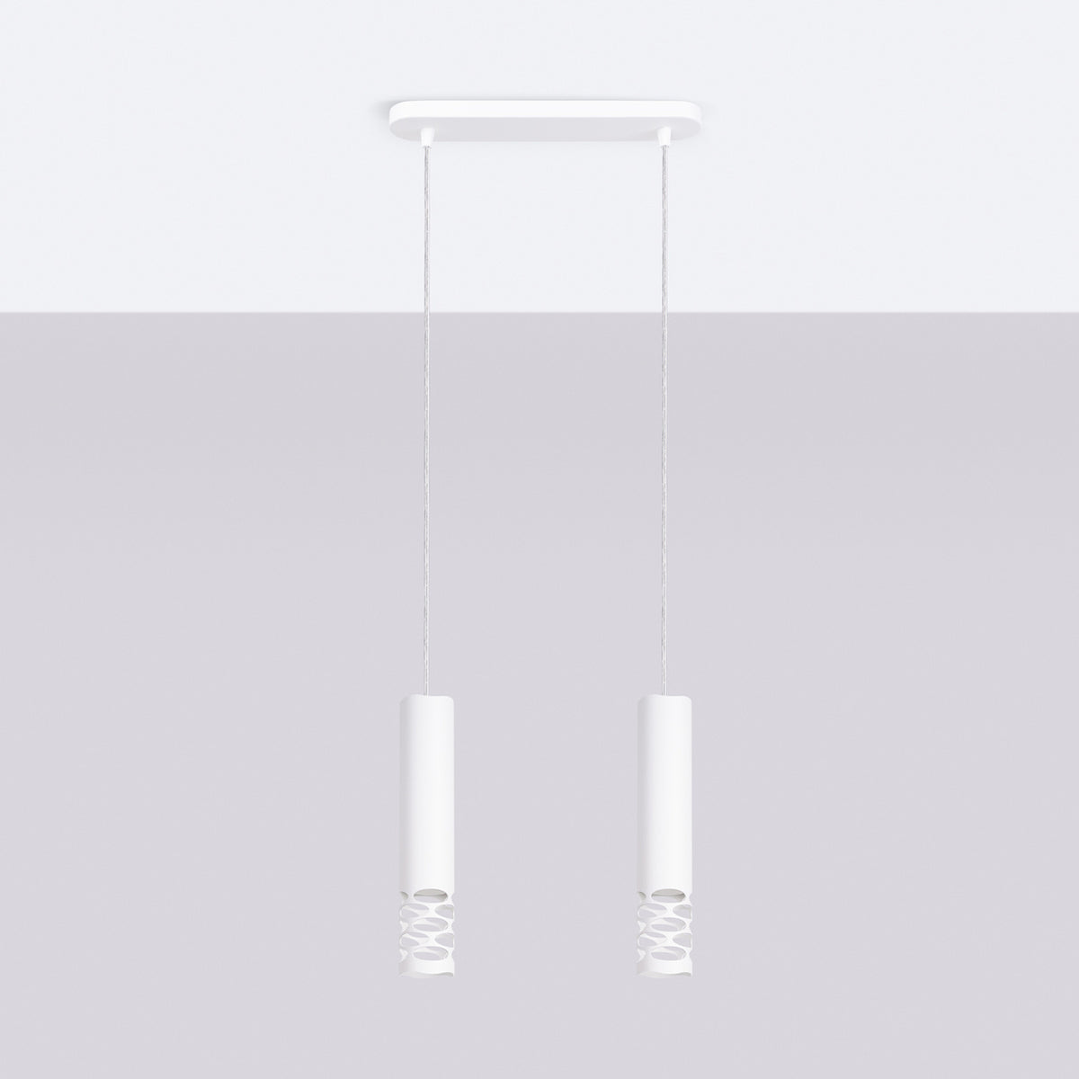 Suspension Liro 2 en acier blanc éteinte fixée au plafond