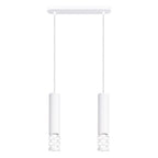 Suspension Liro 2 en acier blanc mat avec deux tubes ajourés d'ovales sous une rosace oblongue