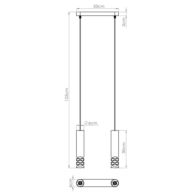 Dimensions Suspension Liro 2 tubes ajourés acier blanc GU10