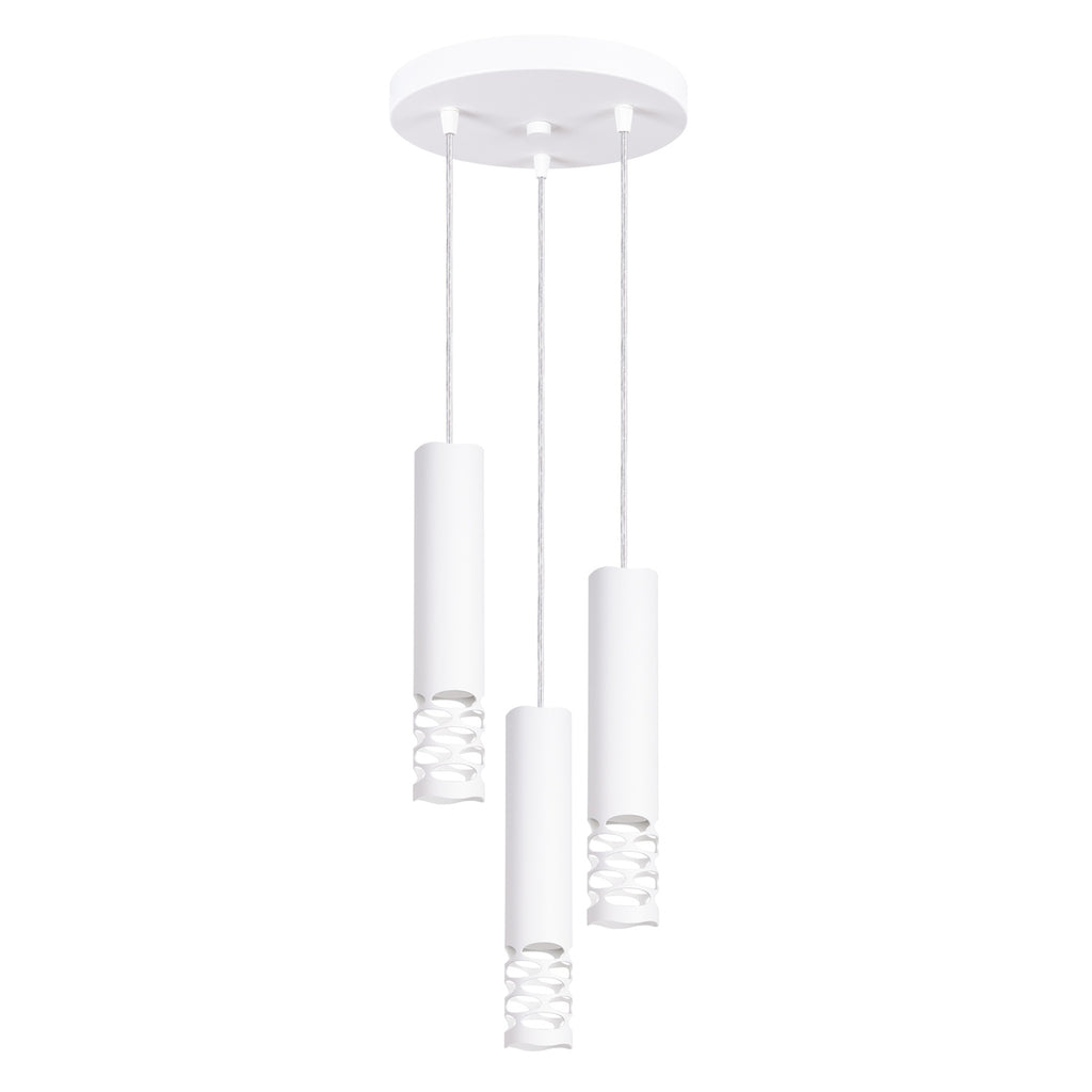 Suspension Liro 3 tubes ajourés en grappe acier blanc GU10, tube d'acier blanc ajouré