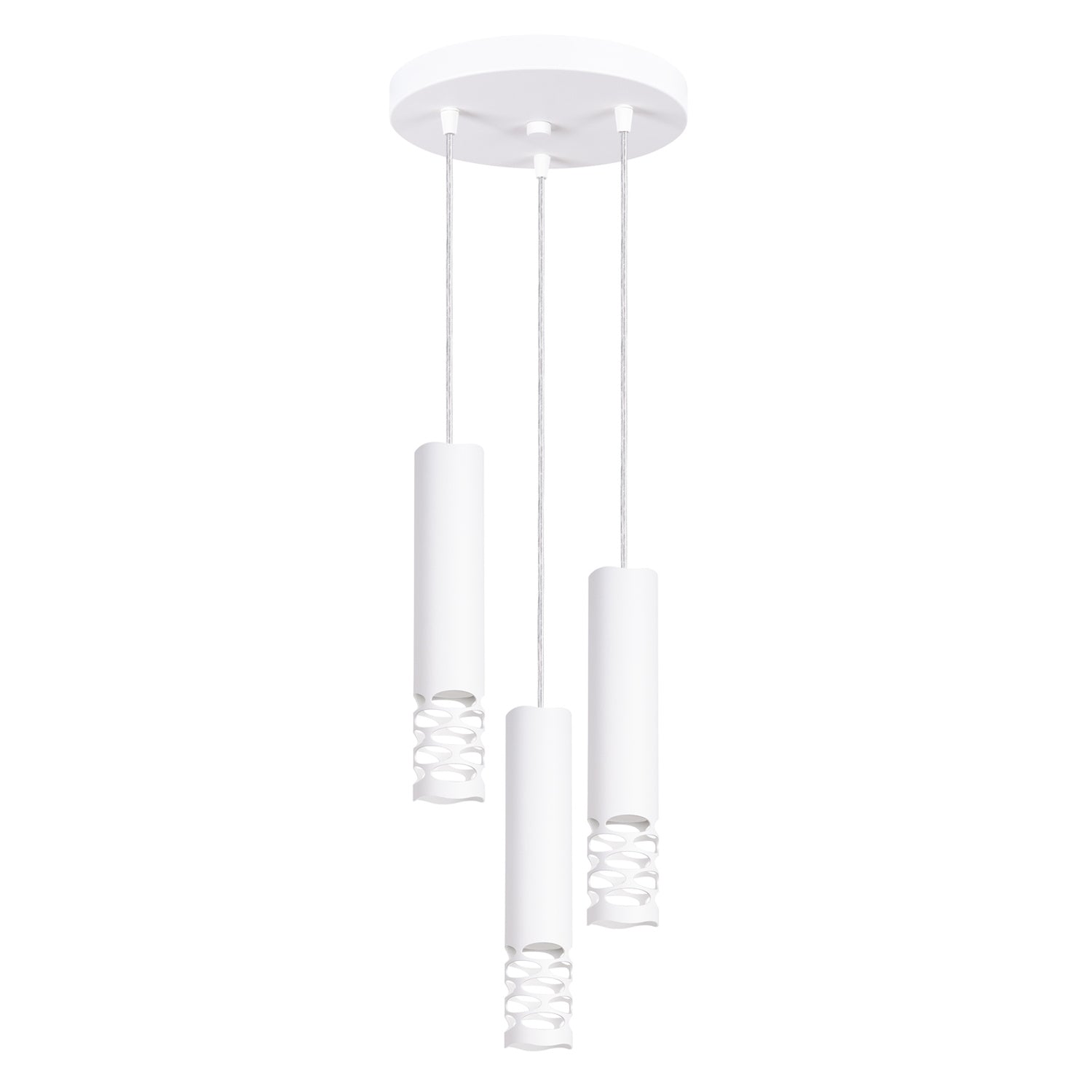 Suspension Liro 3 tubes ajourés en grappe acier blanc GU10, tube d'acier blanc ajouré