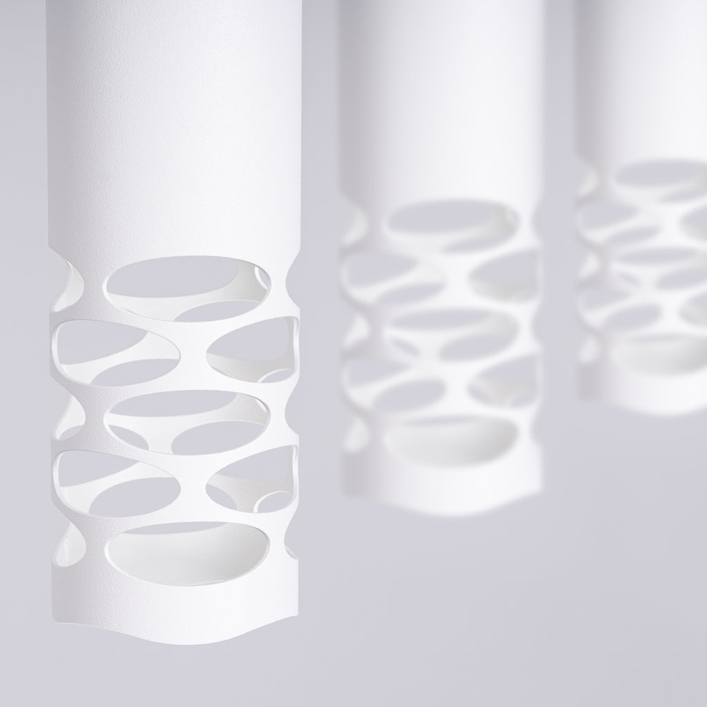 Suspension Liro 3 tubes ajourés en ligne acier blanc GU10, faisceau vers le bas