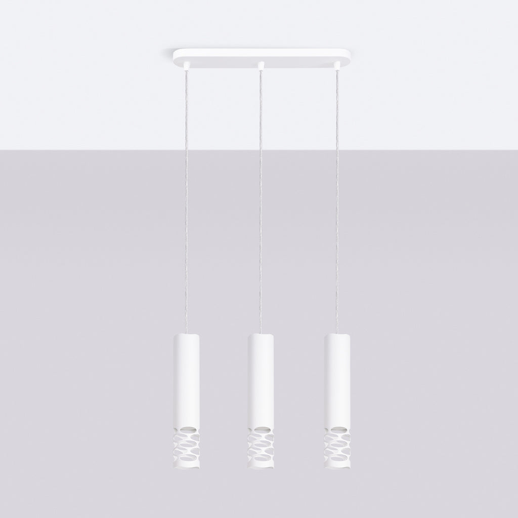 Suspension Liro 3 tubes ajourés en ligne acier blanc GU10 de profil