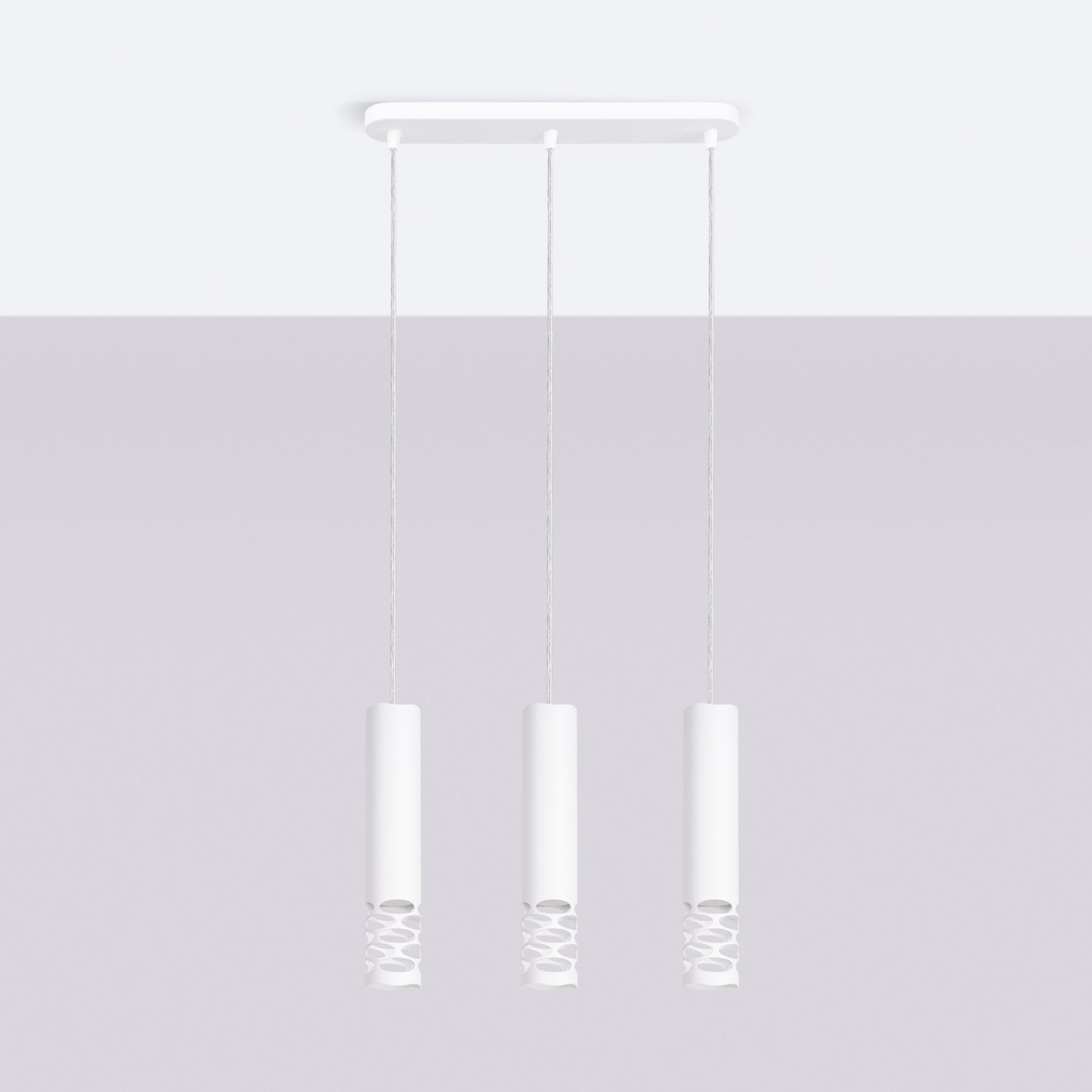 Suspension Liro 3 tubes ajourés en ligne acier blanc GU10 de profil