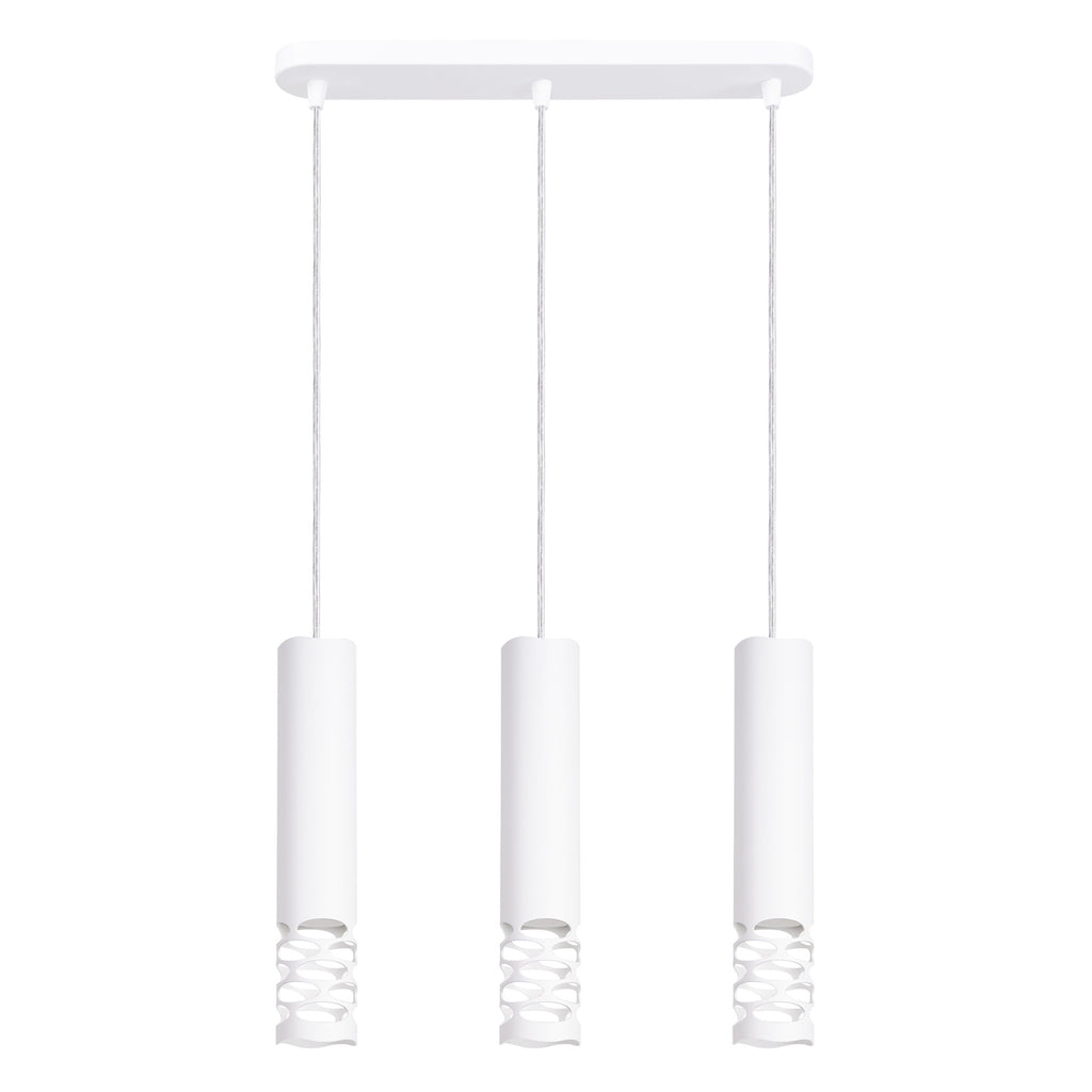 Suspension Liro 3 tubes ajourés en ligne acier blanc GU10, tube d'acier blanc ajouré