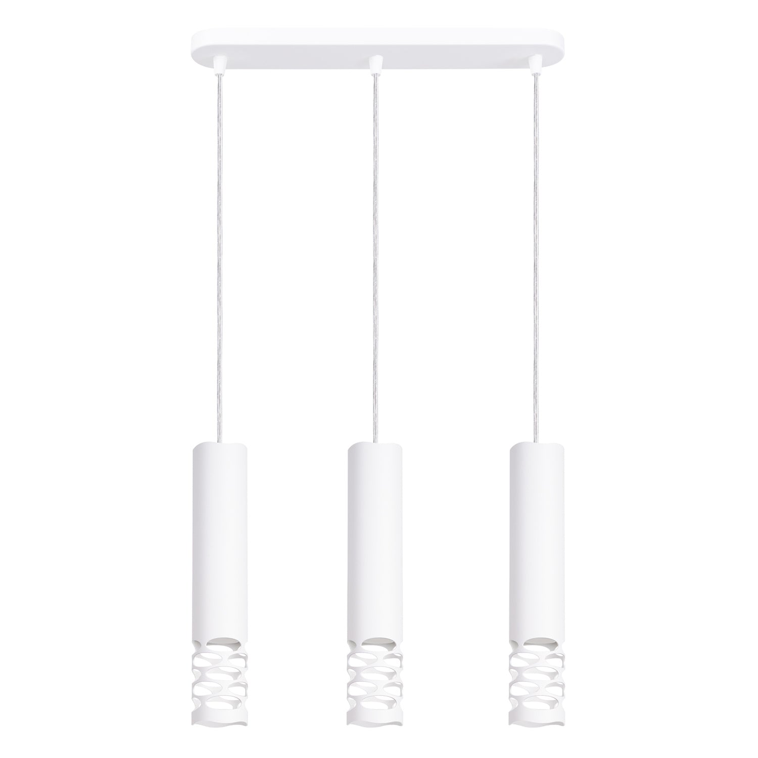 Suspension Liro 3 tubes ajourés en ligne acier blanc GU10, tube d'acier blanc ajouré