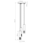 Schéma coté de la suspension Liro trois tubes hauteur 125 cm rosace 25 cm tubes 30 cm diamètre 6 cm