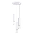 Suspension Liro trois tubes en acier blanc ajourés d'ovales en grappe sous une rosace ronde