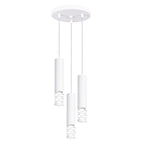 Suspension Liro trois tubes en acier blanc ajourés d'ovales en grappe sous une rosace ronde