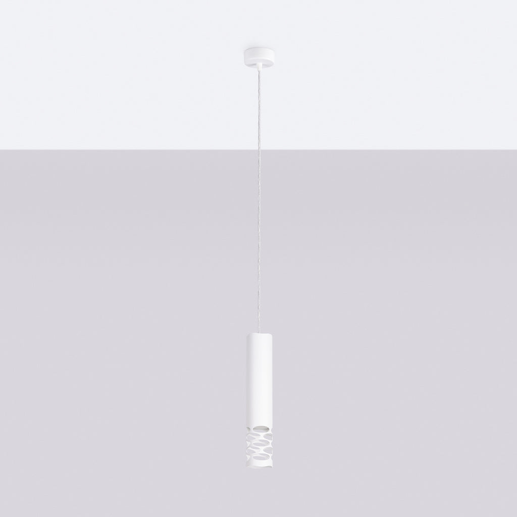 Suspension Liro tube ajouré acier blanc GU10 de profil