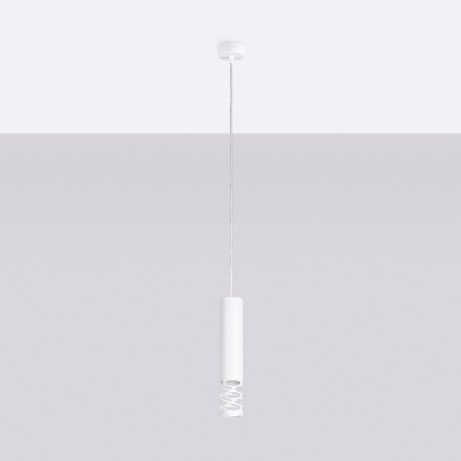 Suspension Liro tube ajouré acier blanc GU10 de profil