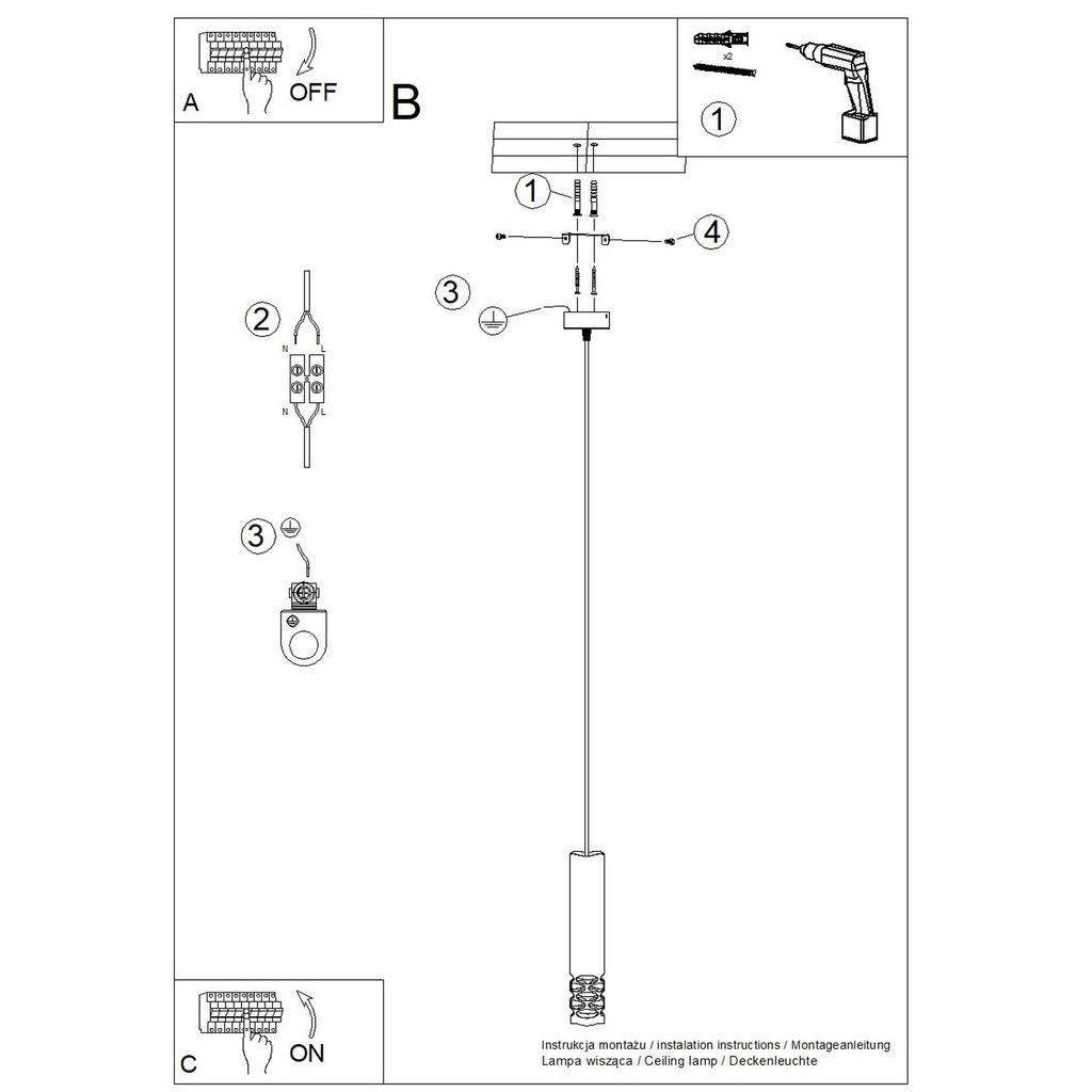 Notice de montage : Suspension Liro tube ajouré acier blanc GU10