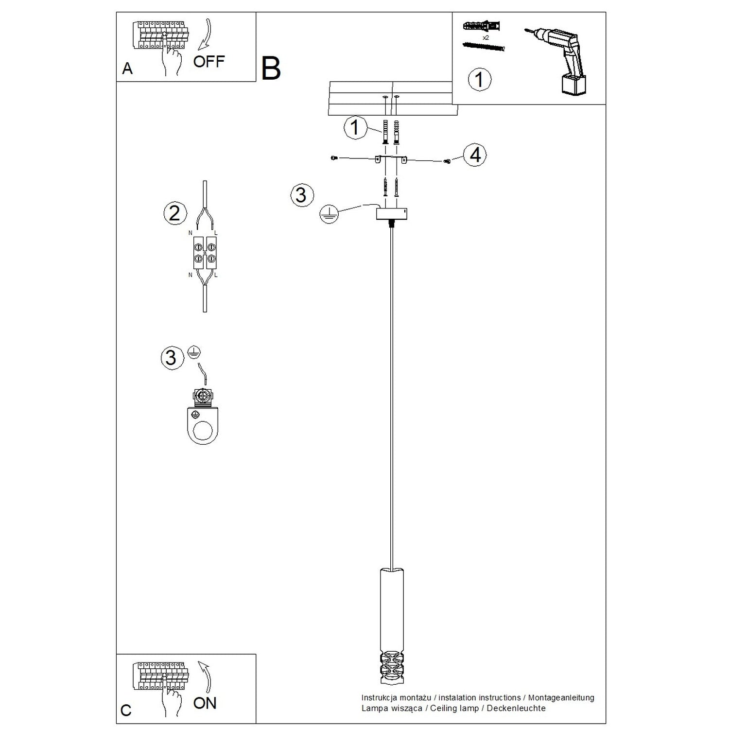 Notice de montage : Suspension Liro tube ajouré acier blanc GU10