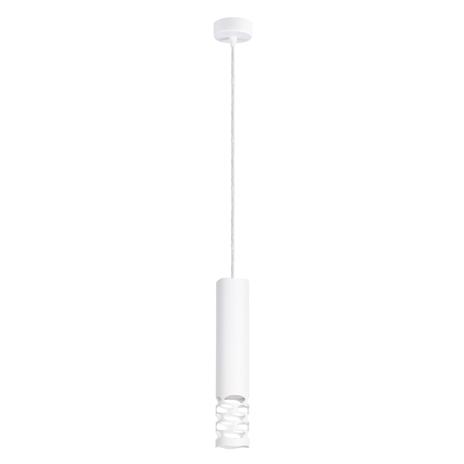 Suspension Liro tube ajouré acier blanc GU10, tube d'acier blanc ajouré