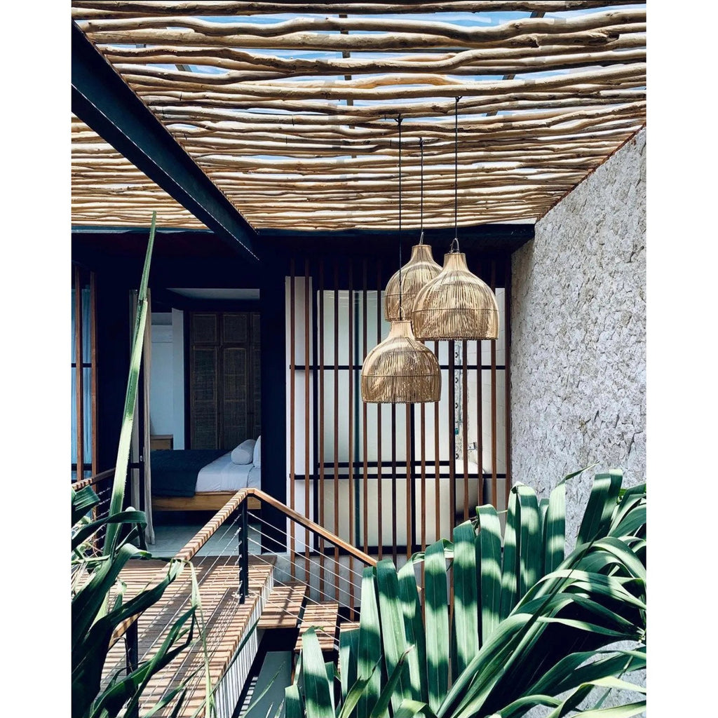 Abat-jour de suspension Lobster Trap en rotin naturel 50 cm, vue 3