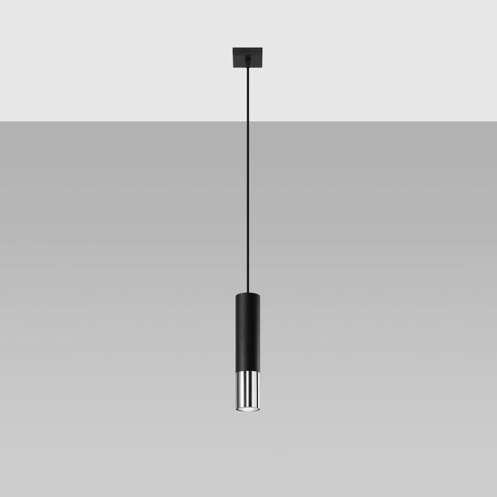 Suspension Loopez 1 acier noir et chrome, détail de l'embout chromé brillant