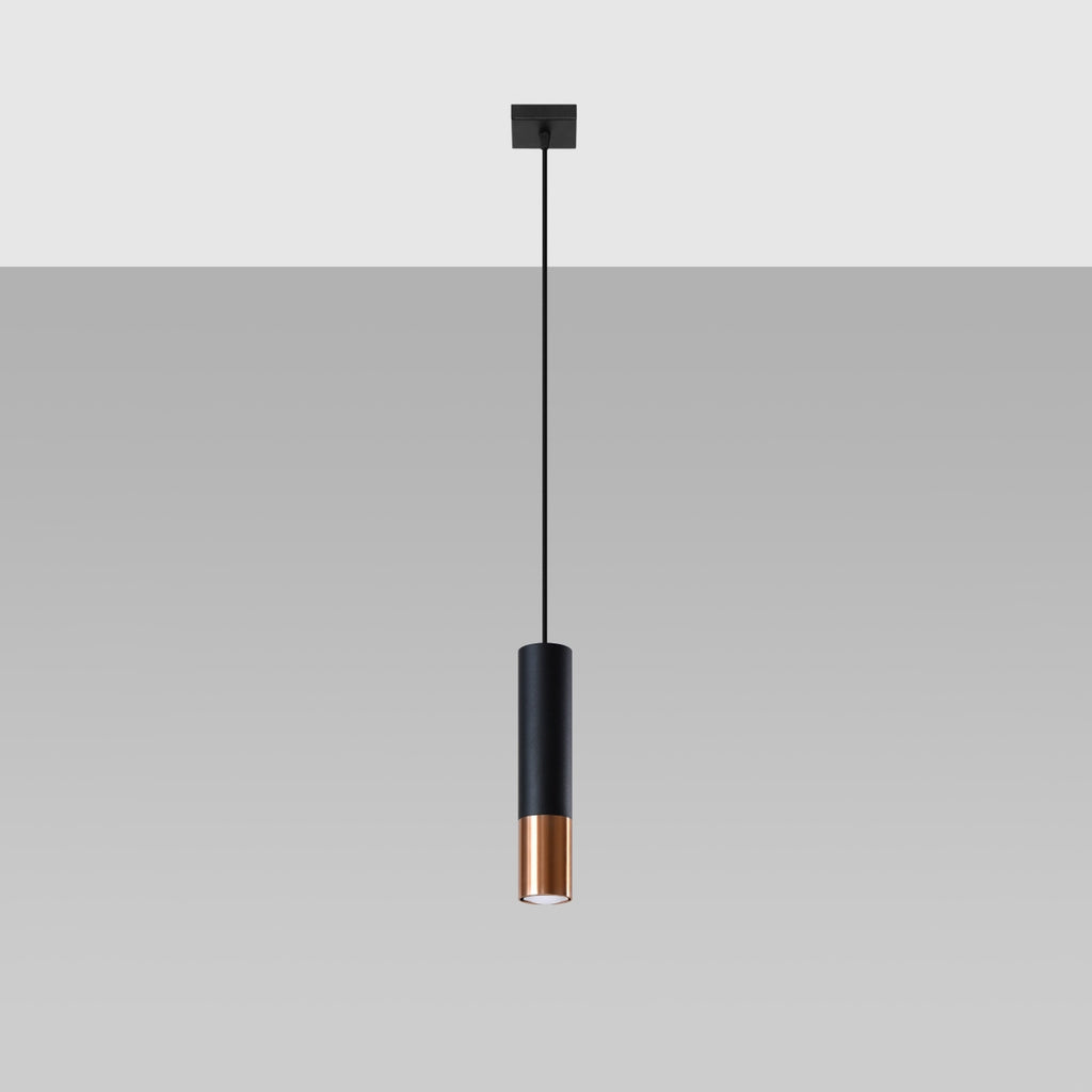Suspension Loopez 1 acier noir et cuivre, détail de l'embout cuivré brillant