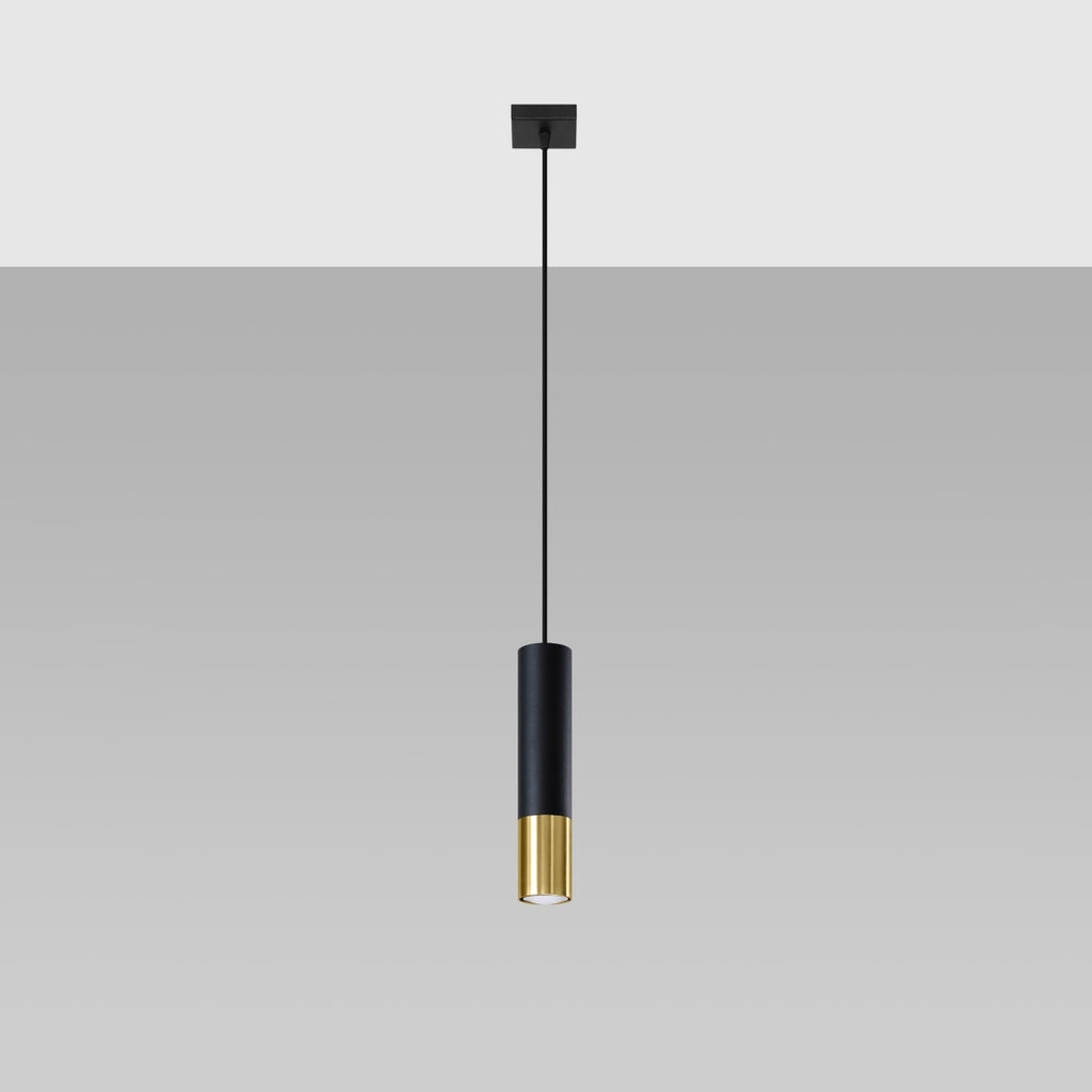 Suspension Loopez 1 acier noir et doré, détail de l'embout doré brillant