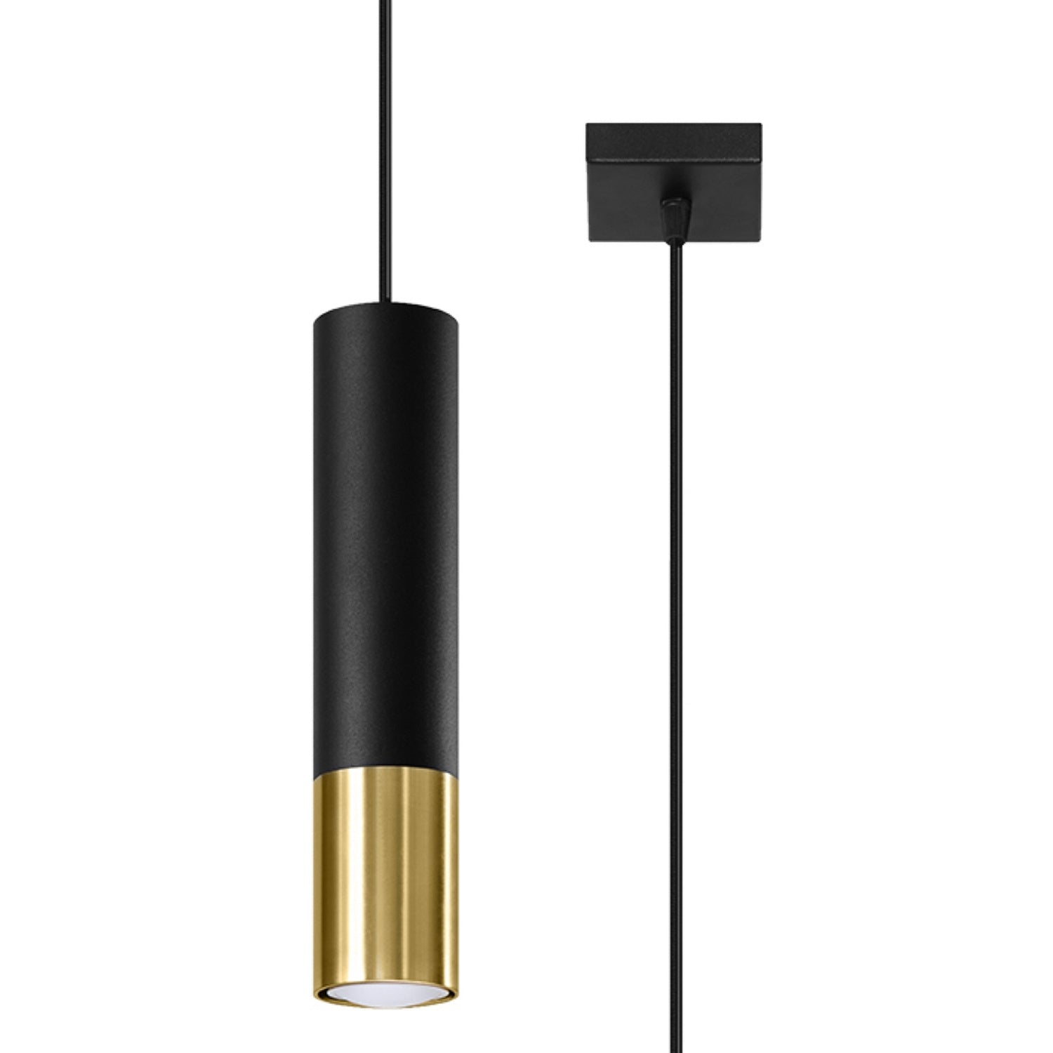 Suspension Loopez 1 acier noir et doré, tube à embout doré