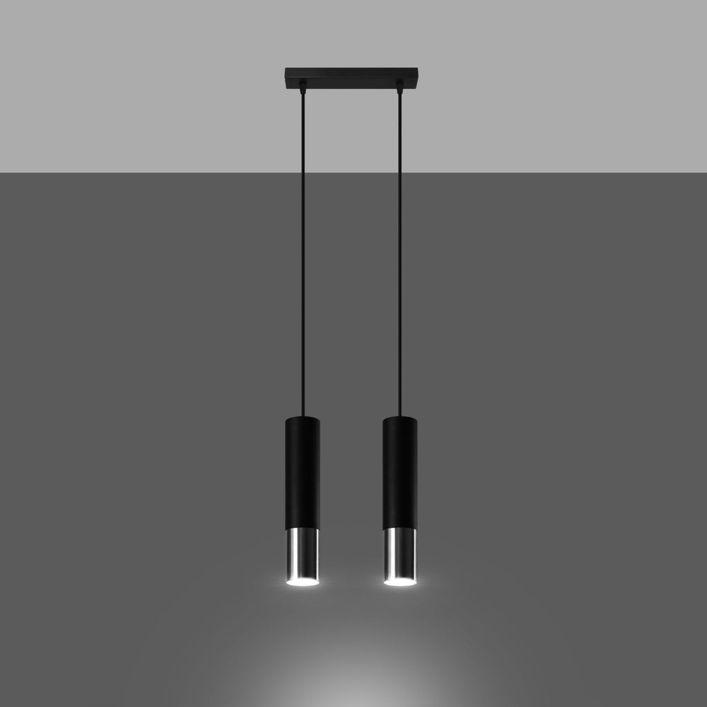 Suspension Loopez 2 acier noir et chrome allumé, faisceaux dirigés