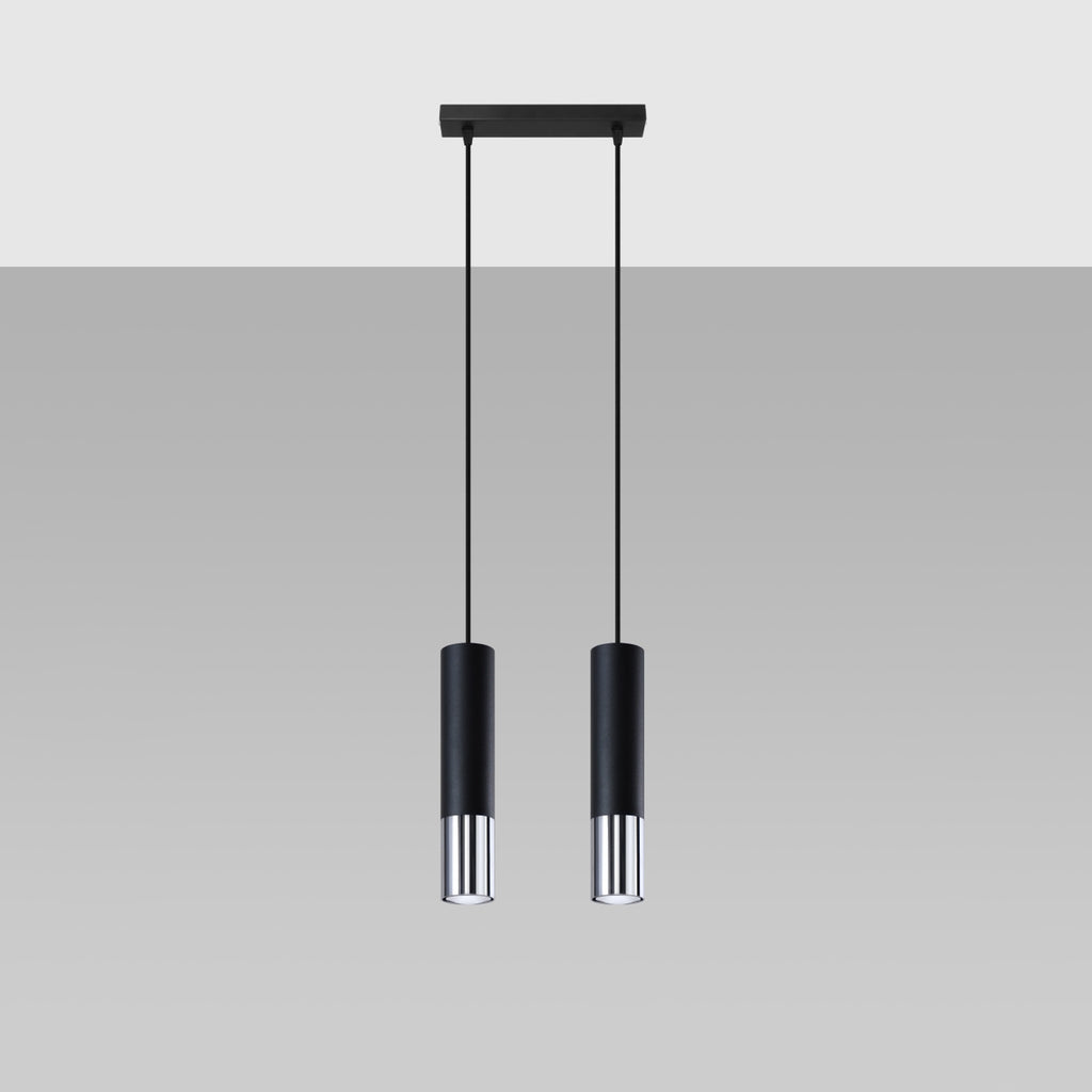 Suspension Loopez 2 acier noir et chrome, détail de l'embout chromé brillant