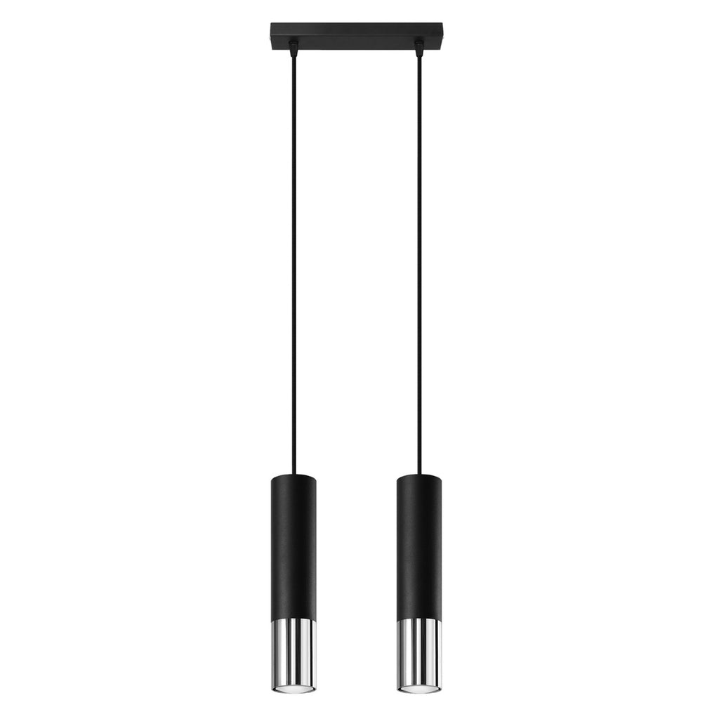 Suspension Loopez 2 acier noir et chrome, tube à embout chromé