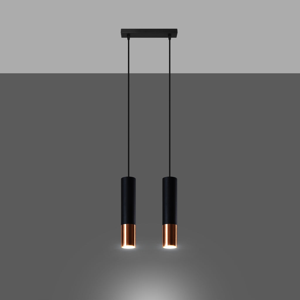 Suspension Loopez 2 acier noir et cuivre allumé, faisceaux dirigés