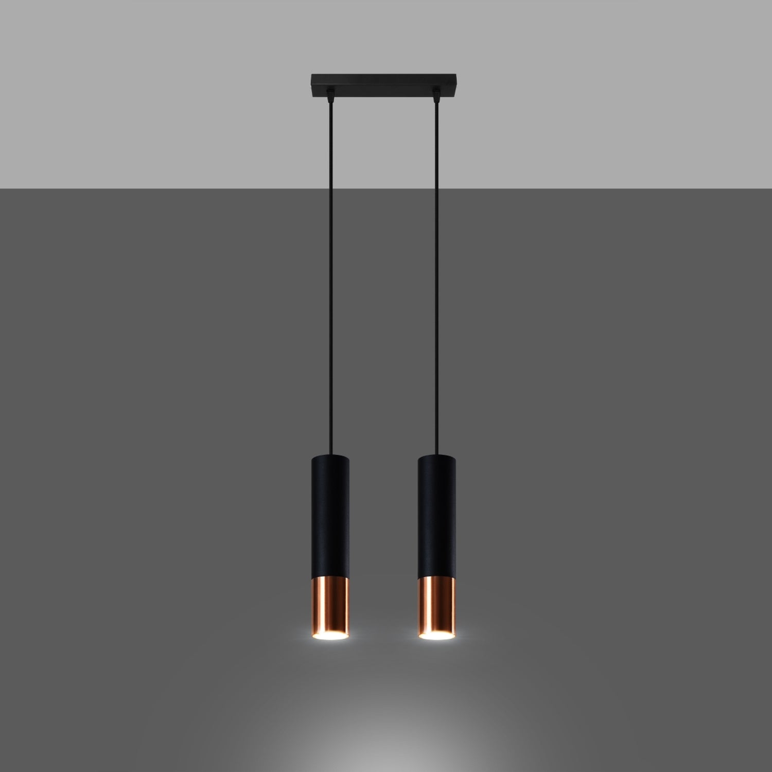 Suspension Loopez 2 acier noir et cuivre allumé, faisceaux dirigés