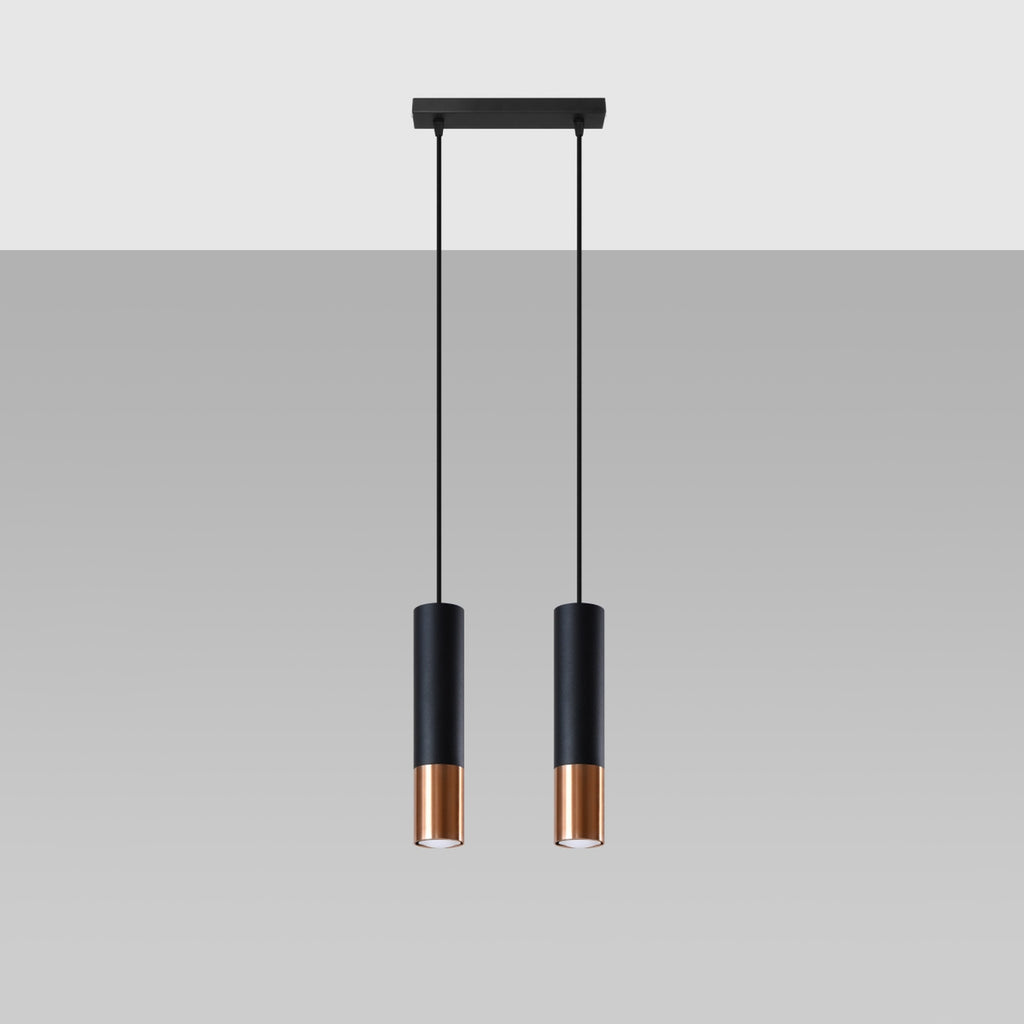Suspension Loopez 2 acier noir et cuivre, détail de l'embout cuivré brillant