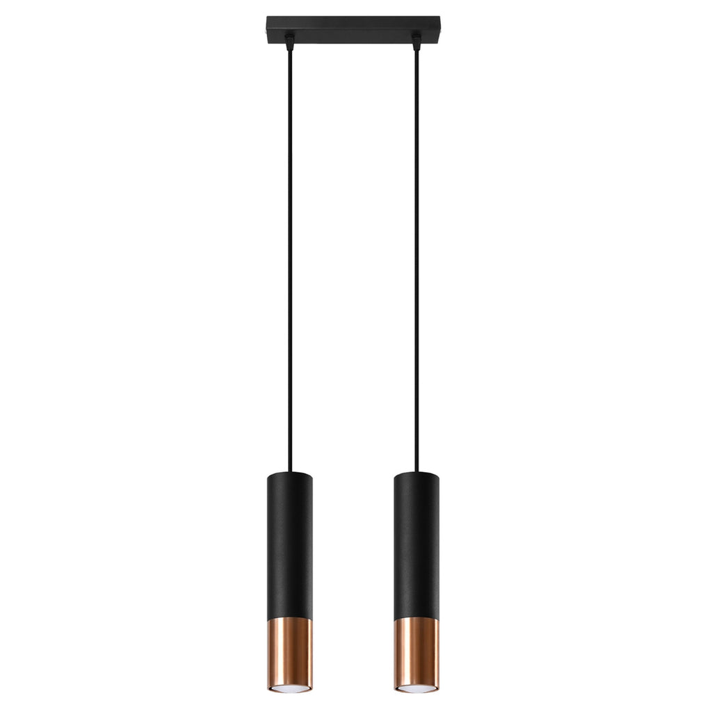 Suspension Loopez 2 acier noir et cuivre, tube à embout cuivré
