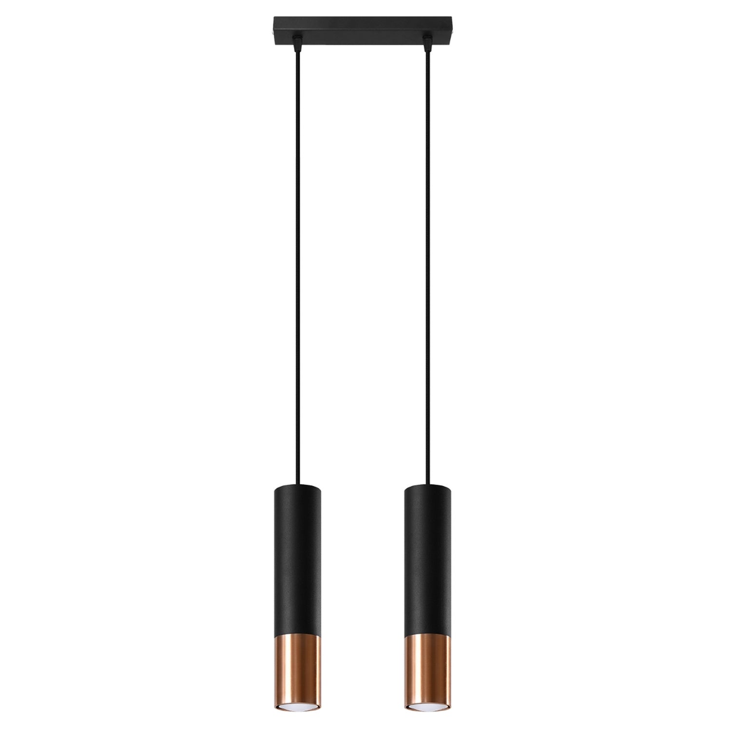Suspension Loopez 2 acier noir et cuivre, tube à embout cuivré
