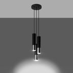Suspension Loopez 3 en grappe acier noir et chrome allumé, faisceaux dirigés