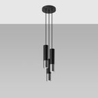Suspension Loopez 3 en grappe acier noir et chrome, détail de l'embout chromé brillant