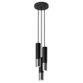 Suspension Loopez 3 en grappe acier noir et chrome, tube à embout chromé