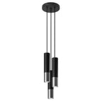 Suspension Loopez 3 en grappe acier noir et chrome, tube à embout chromé