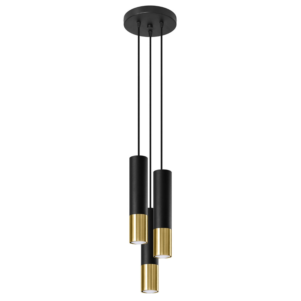 Suspension Loopez 3 en grappe acier noir et doré, tube à embout doré