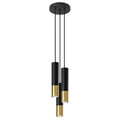 Suspension Loopez 3 en grappe acier noir et doré, tube à embout doré