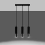 Suspension Loopez 3 en ligne acier noir et chrome allumé, faisceaux dirigés