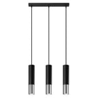 Suspension Loopez 3 en ligne acier noir et chrome, tube à embout chromé