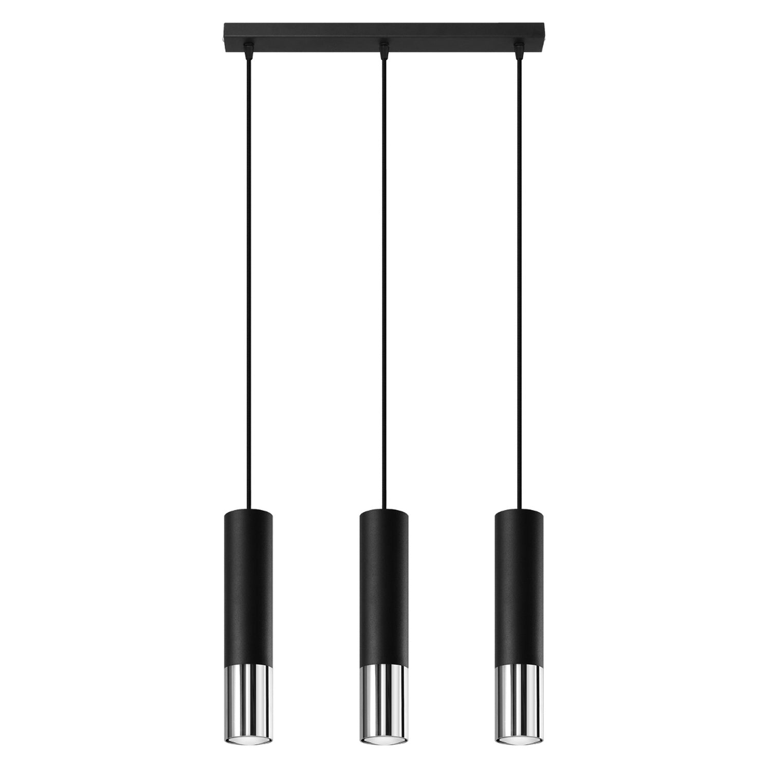 Suspension Loopez 3 en ligne acier noir et chrome, tube à embout chromé