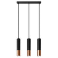 Suspension Loopez 3 en ligne acier noir et cuivre, tube à embout cuivré