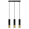 Suspension Loopez 3 en ligne acier noir et doré, tube à embout doré