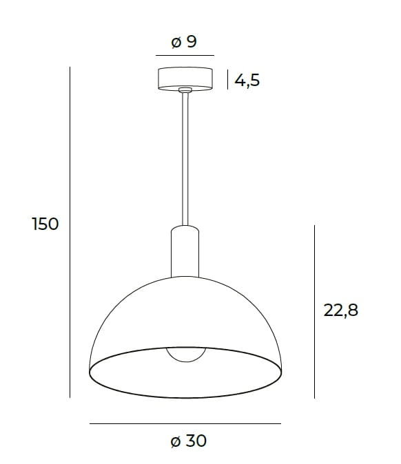 Dimensions Suspension Luisant noire E27