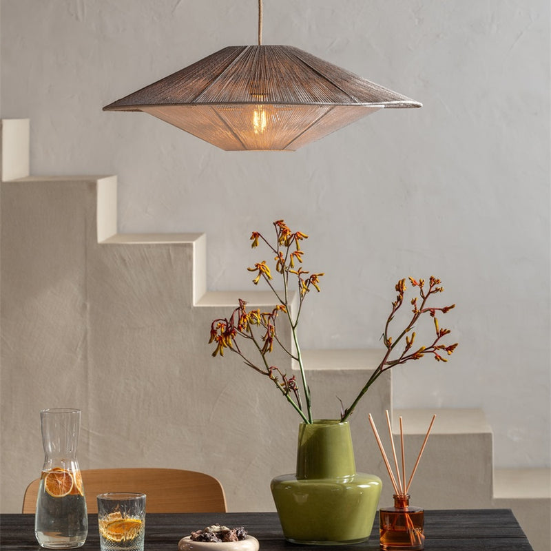 Dimensions Suspension Lumbini corde de papier gris clair 60 cm E27