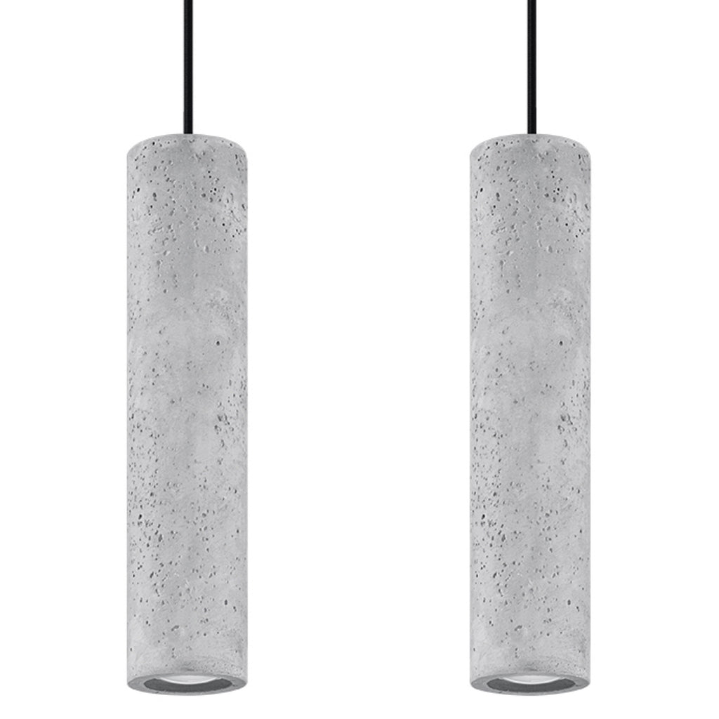 Suspension Luvo 2 en béton gris, deux tubes, tube GU10