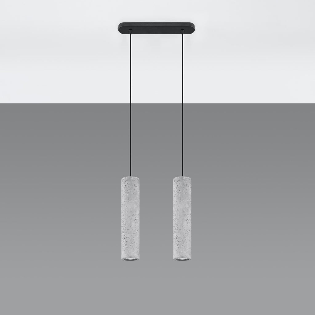 Suspension Luvo 2 en béton gris, deux tubes suspendue au plafond